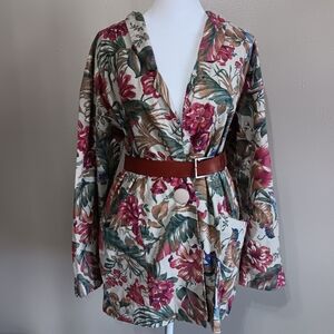 90s Flower Bird Garden Jacket Busy Floral Coat Approx Size XL Fairycore Whimsy